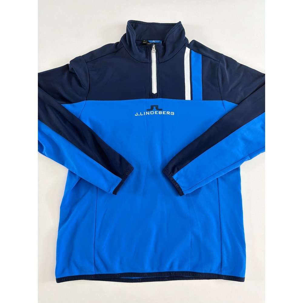 J.Lindeberg Mens XL Blue Colorblock Quarter Zip Golf Pullover Mock Neck Top